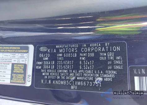 2021 Kia Sedona Lx из США, поврежденный, VIN KNDMB5C1XM6673751